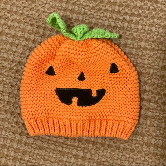 Carter's Halloween Pumpkin Knit Hat - Orange and Green - Picture 2 of 7